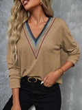 V-Neck Long Sleeve T-Shirt - Trendsi