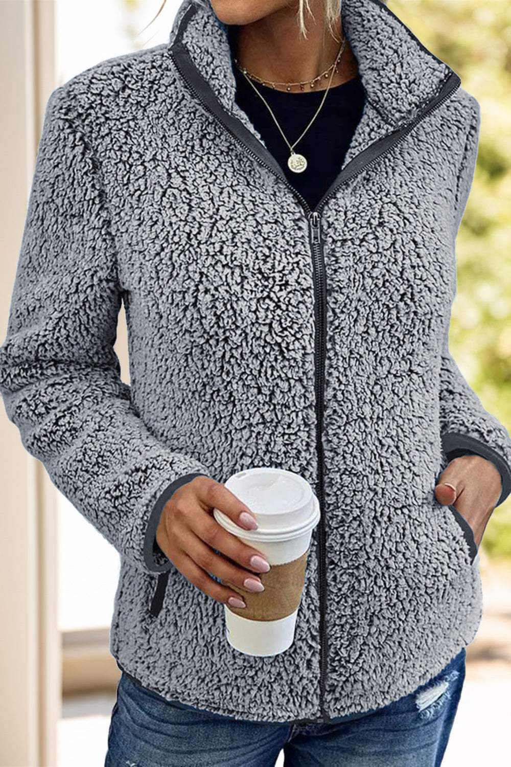 Pocketed Zip Up Turtleneck Jacket - Trendsi - Flyclothing LLC