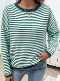 Striped Round Neck Dropped Shoulder Sweater - Trendsi - Flyclothing LLC