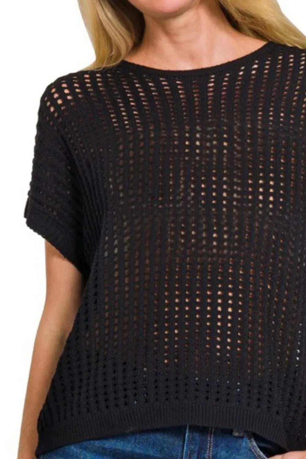 Zenana Viscose Crochet Knit Sheer Hollow Sweater - Trendsi - Flyclothing LLC