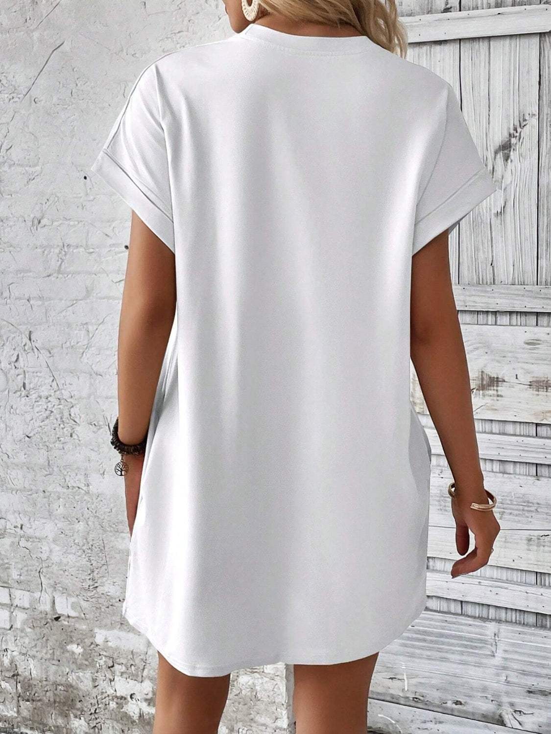 Round Neck Short Sleeve Mini Dress - Trendsi - Flyclothing LLC