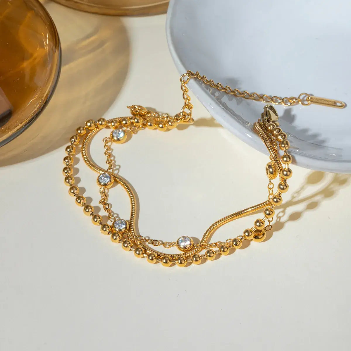 18K Gold-Plated Layered Inlaid Zircon Bracelet - Trendsi - Flyclothing LLC