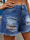 Distressed Raw Hem Denim Shorts - Trendsi - Flyclothing LLC