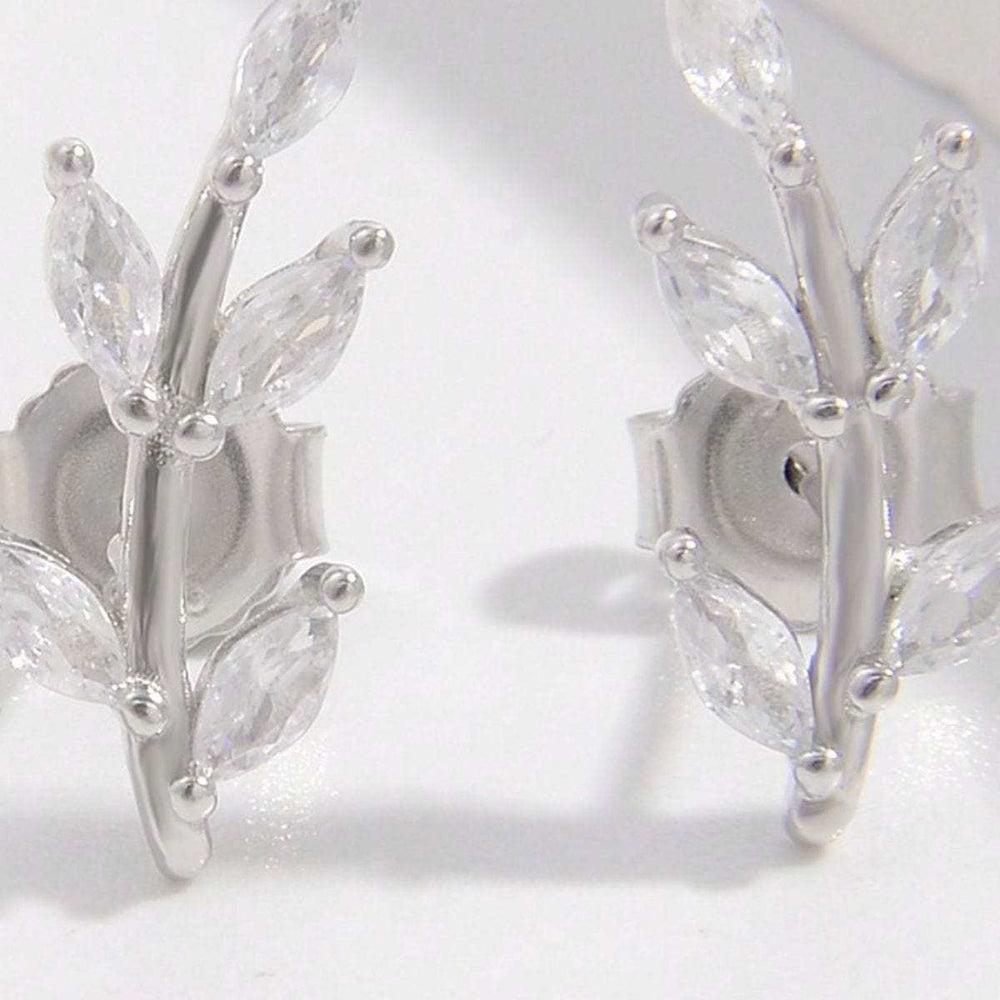 925 Sterling Silver Zircon Leaf Shape Earrings - Trendsi - Flyclothing LLC