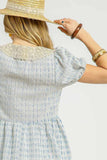 Umgee Lace Detail Short Puff Sleeve Mini Dress - Trendsi