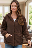 Zip Up Long Sleeve Fuzzy Hooded Outerwear - Trendsi - Flyclothing LLC