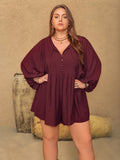 Plus Size Tie Neck Balloon Sleeve Romper - Trendsi