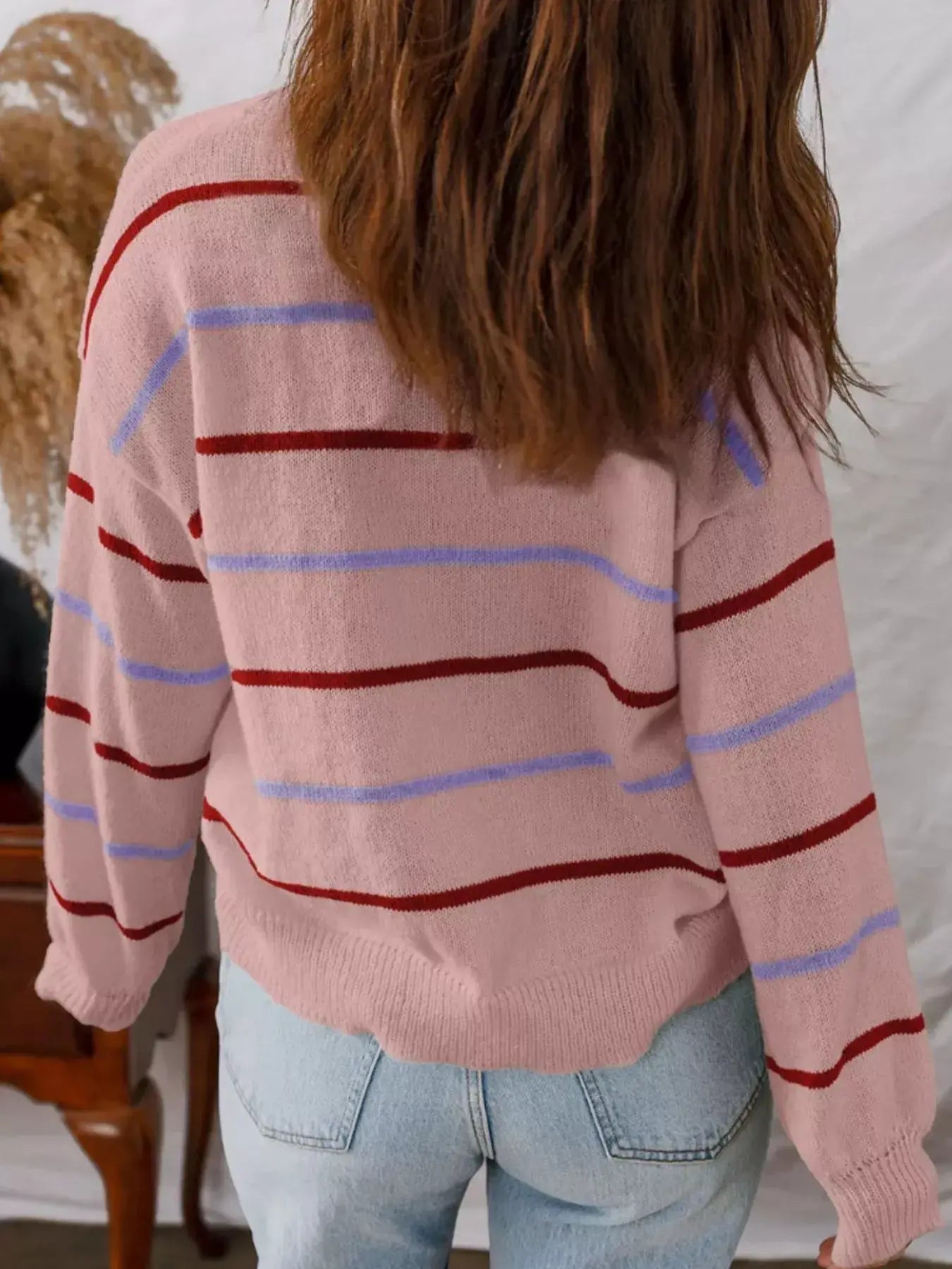 Striped Knit Round Neck Sweater - Trendsi - Flyclothing LLC