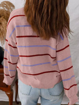 Striped Knit Round Neck Sweater - Trendsi - Flyclothing LLC