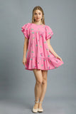 Umgee Floral Embroidered Short Sleeve Mini Dress - Trendsi