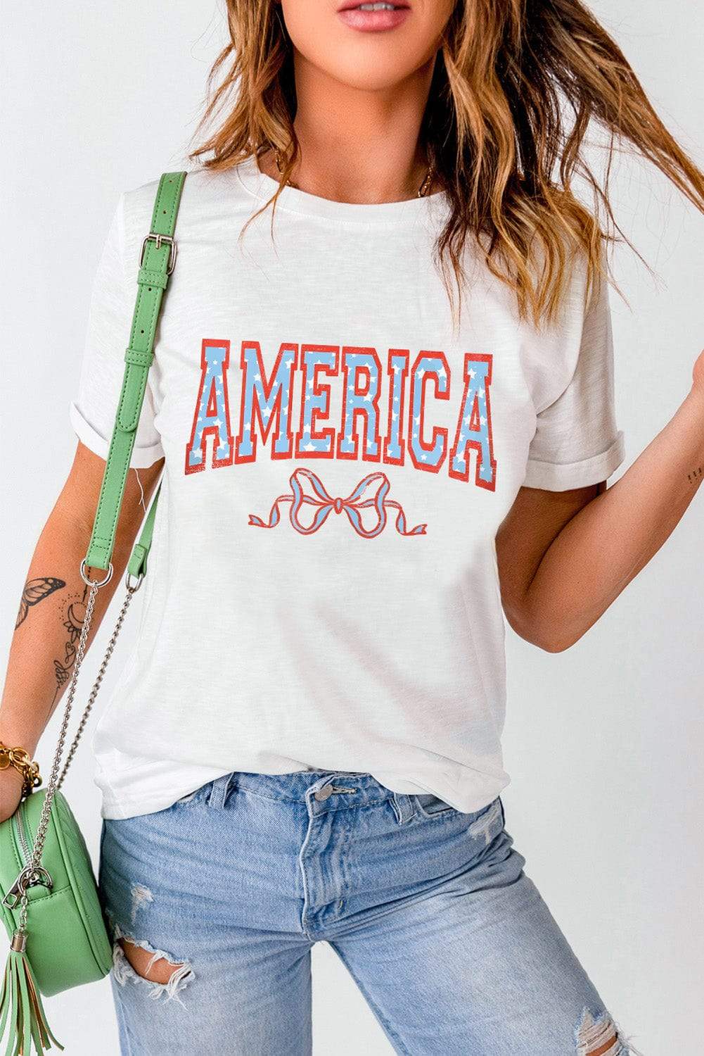 AMERICA Round Neck Short Sleeve T-Shirt - Trendsi - Flyclothing LLC