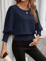 Smocked Waist Round Neck Blouse - Trendsi - Flyclothing LLC
