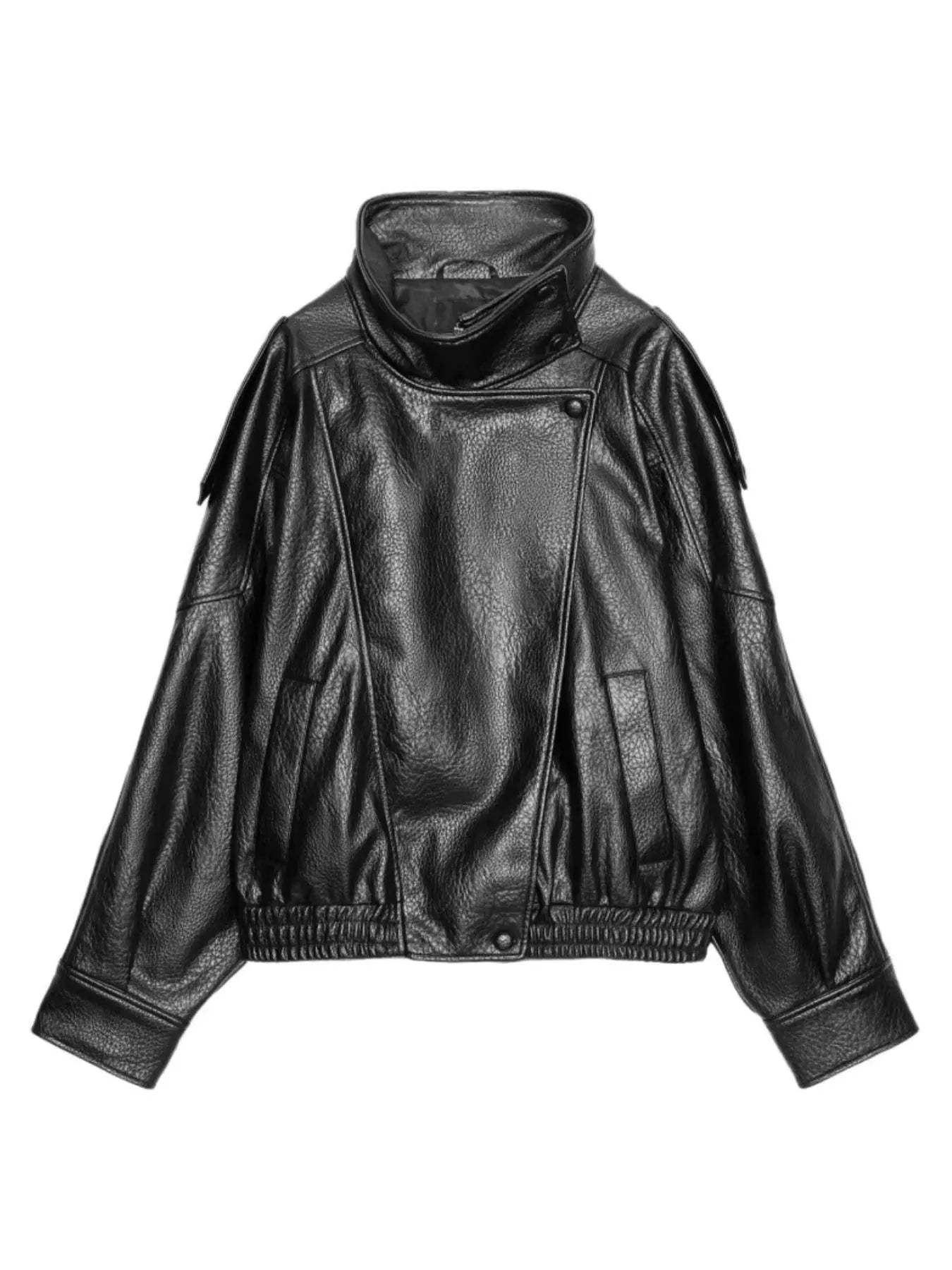 Asymmetrical Faux Leather Moto Jacket - Trendsi - Flyclothing LLC