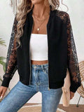 Lace Baseball Collar Zip Up Jacket - Trendsi - Flyclothing LLC