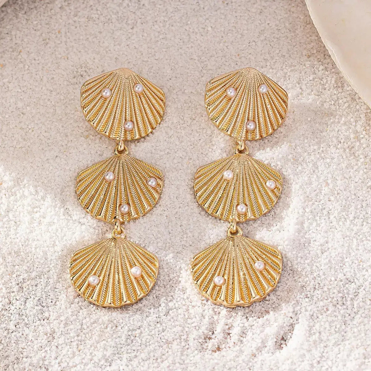 Seashell Dangle Earrings with Pearl Accents - Trendsi - Flyclothing LLC