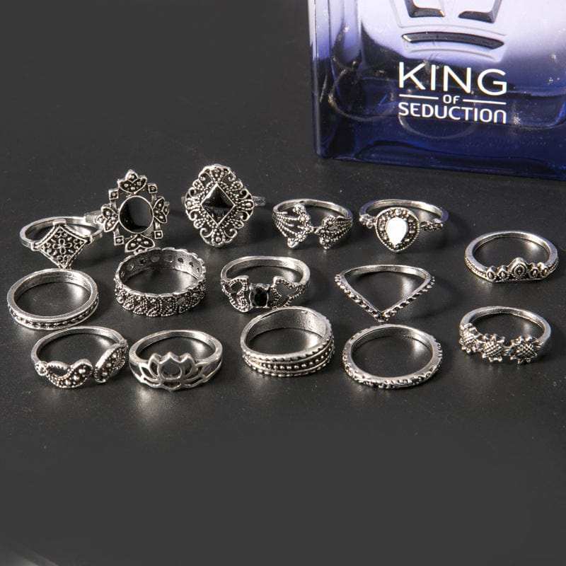 15 Piece Alloy Vintage Ring Set - Trendsi - Flyclothing LLC
