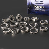 15 Piece Alloy Vintage Ring Set - Trendsi