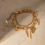 Stainless Steel Double Layered Charm Bracelet - Trendsi