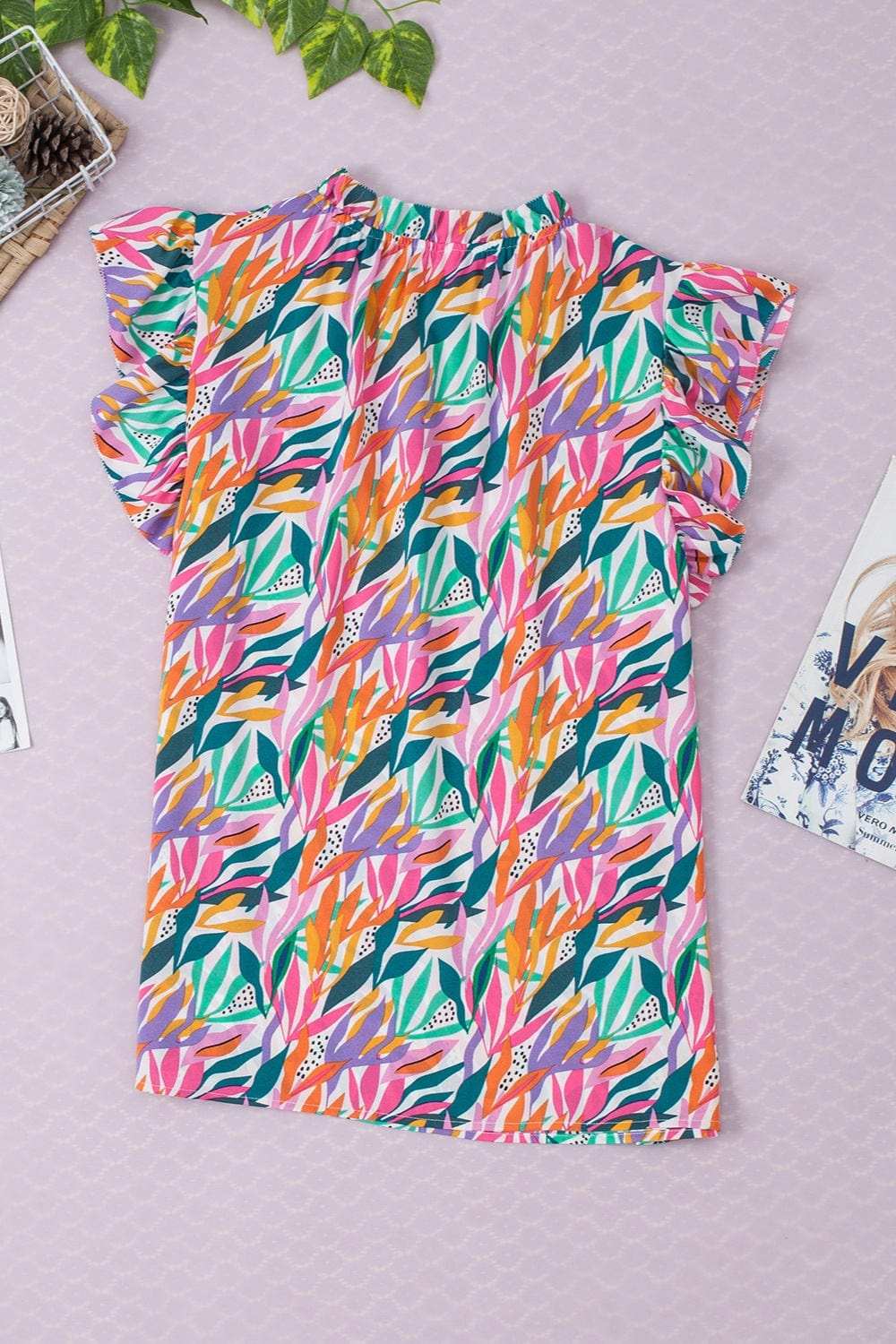 Printed Round Neck Cap Sleeve Blouse - Trendsi - Flyclothing LLC