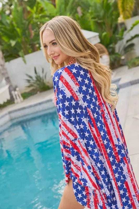 And The Why American Flag Print Dolman Sleeve Kimono Cardigan - Trendsi - Flyclothing LLC