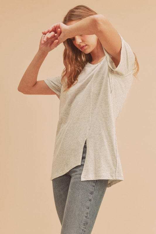 Aemi + Co Asymmetrical Front Slit Round Neck Raglan Sleeve T-Shirt - Trendsi - Flyclothing LLC