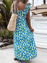 Ruffled Printed Cap Sleeve Midi Dress - Trendsi - Flyclothing LLC