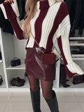 Striped Turtleneck Dropped Shoulder Sweater - Trendsi - Flyclothing LLC