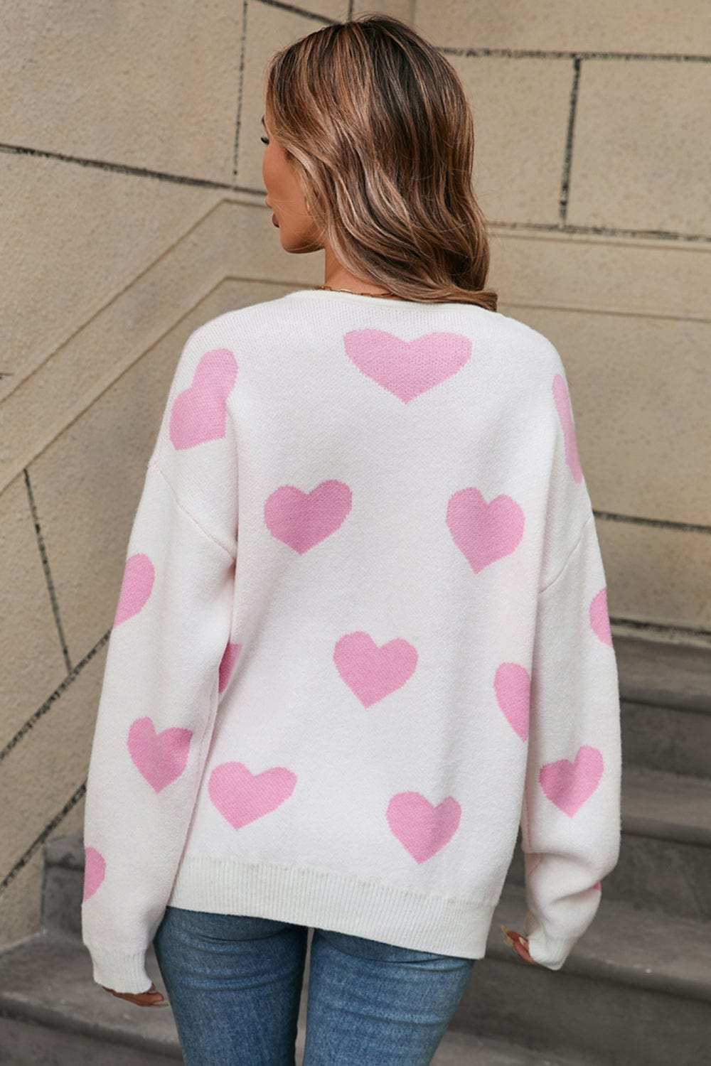 Angel Wings Heart Round Neck Dropped Shoulder Sweater - Trendsi - Flyclothing LLC