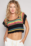 POL Openwork Ethnic Pattern Square Neck Cropped Knit Top - Trendsi