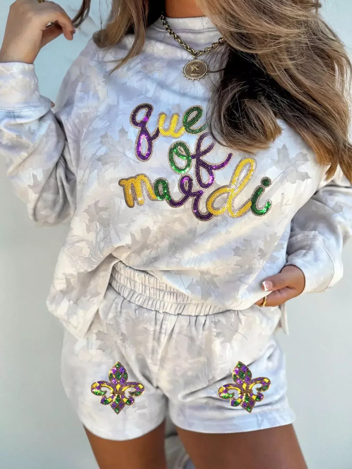Queen of Mardi Gras Top and Shorts Set - Trendsi - Flyclothing LLC
