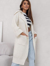 Pocketed Collared Neck Dropped Shoulder Cardigan - Trendsi - Flyclothing LLC