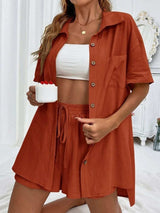 Button Up Shirt and Drawstring Shorts Set - Trendsi - Flyclothing LLC