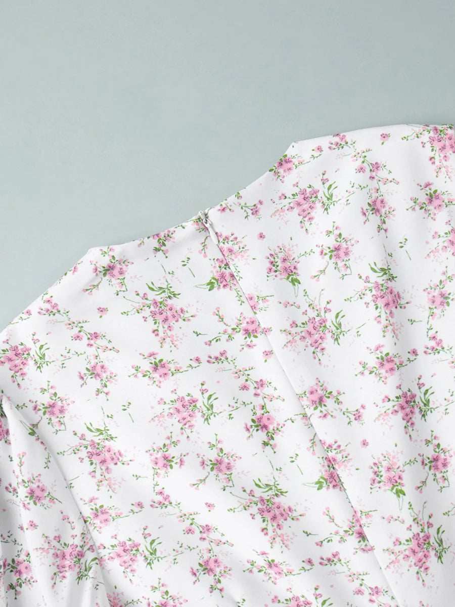 Floral Print Balloon Sleeve Dress - Trendsi - Flyclothing LLC