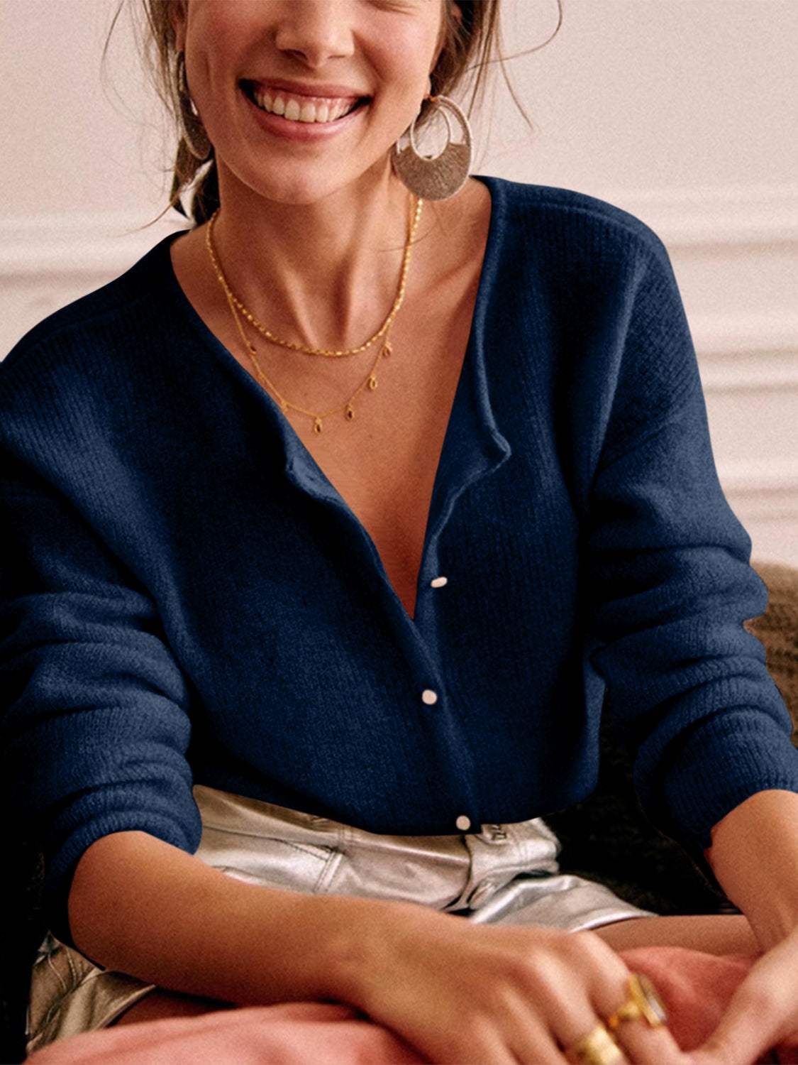 Button Down Long Sleeve Sweater - Trendsi - Flyclothing LLC