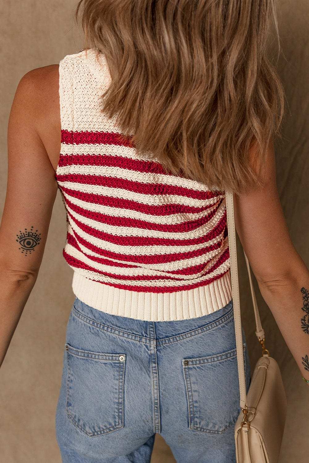 Stripe Textured Knit Ribbed Hem Sweater Tank - Trendsi - Flyclothing LLC