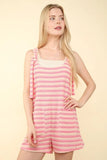 VERY J Tie Shoulder Front Pocket Striped Contrast Romper - Trendsi