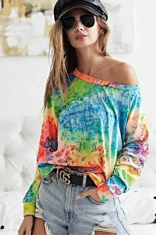 BiBi Tie Dye Soft Knit Jersey T-Shirt - Trendsi - Flyclothing LLC