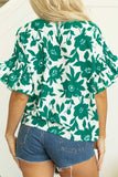 Floral Print Ruffled Short Sleeve Round Neck Loose Blouse - Trendsi - Flyclothing LLC