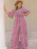 Plus Size Printed Half Sleeve Wide Leg Jumpsuit - Trendsi - Flyclothing LLC