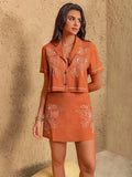 Embroidered Short Sleeve Top and Mini Skirt Set - Trendsi - Flyclothing LLC