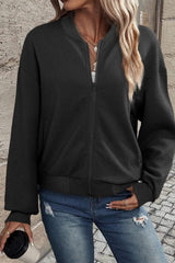 Textured Zip Up Baseball Collar Jacket - Trendsi - Flyclothing LLC
