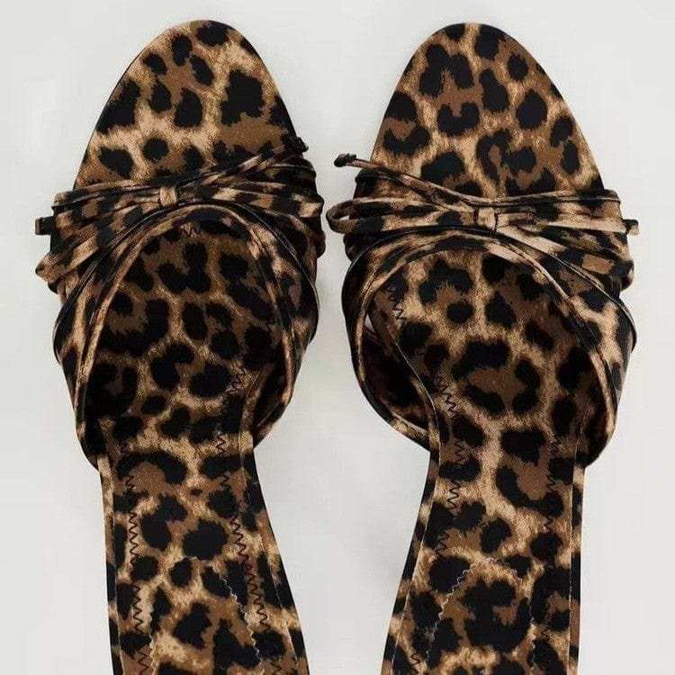 Bow Leopard Kitten Heel Sandals - Trendsi - Flyclothing LLC