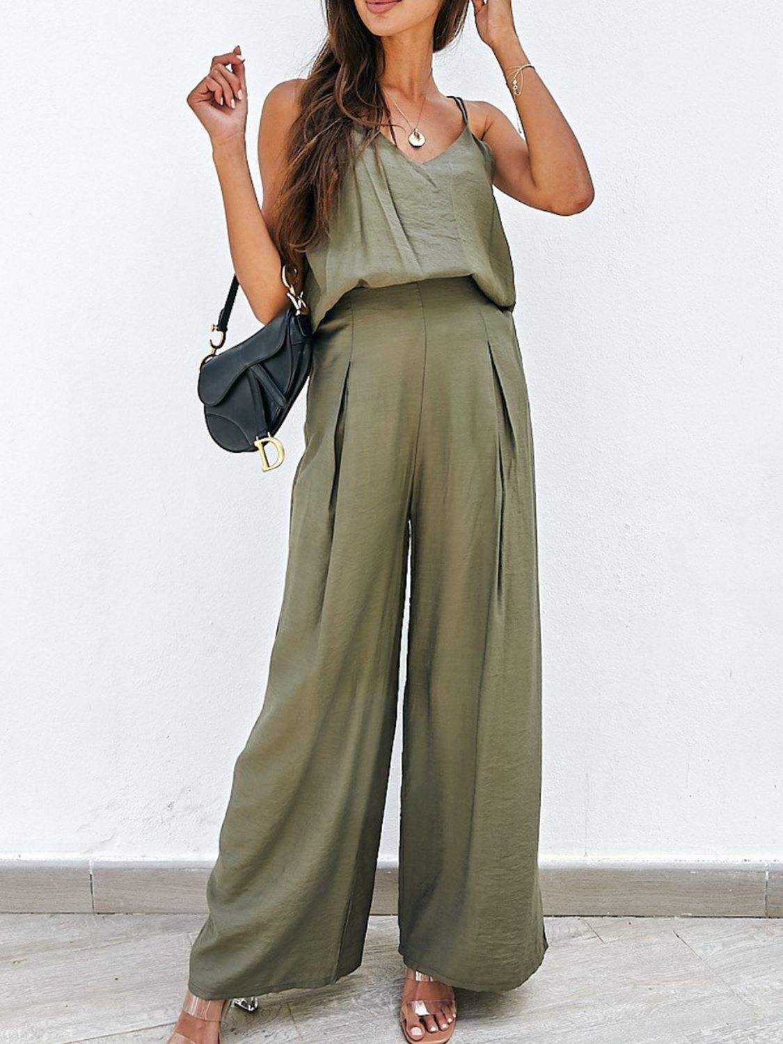 Spaghetti Strap Cami and Wide Leg Pants Set - Trendsi - Flyclothing LLC