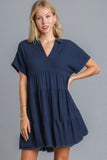 Umgee Full Size Raw Hem Folded Sleeve Tiered Dress Plus Size - Trendsi
