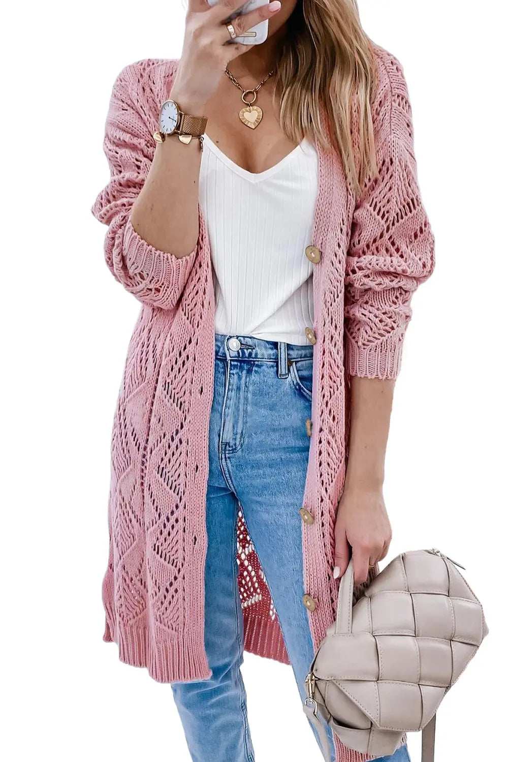 V-Neck Long Sleeve Cardigan - Trendsi - Flyclothing LLC