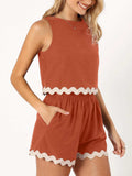 Contrast Trim Round Neck Top and Shorts Set - Trendsi - Flyclothing LLC