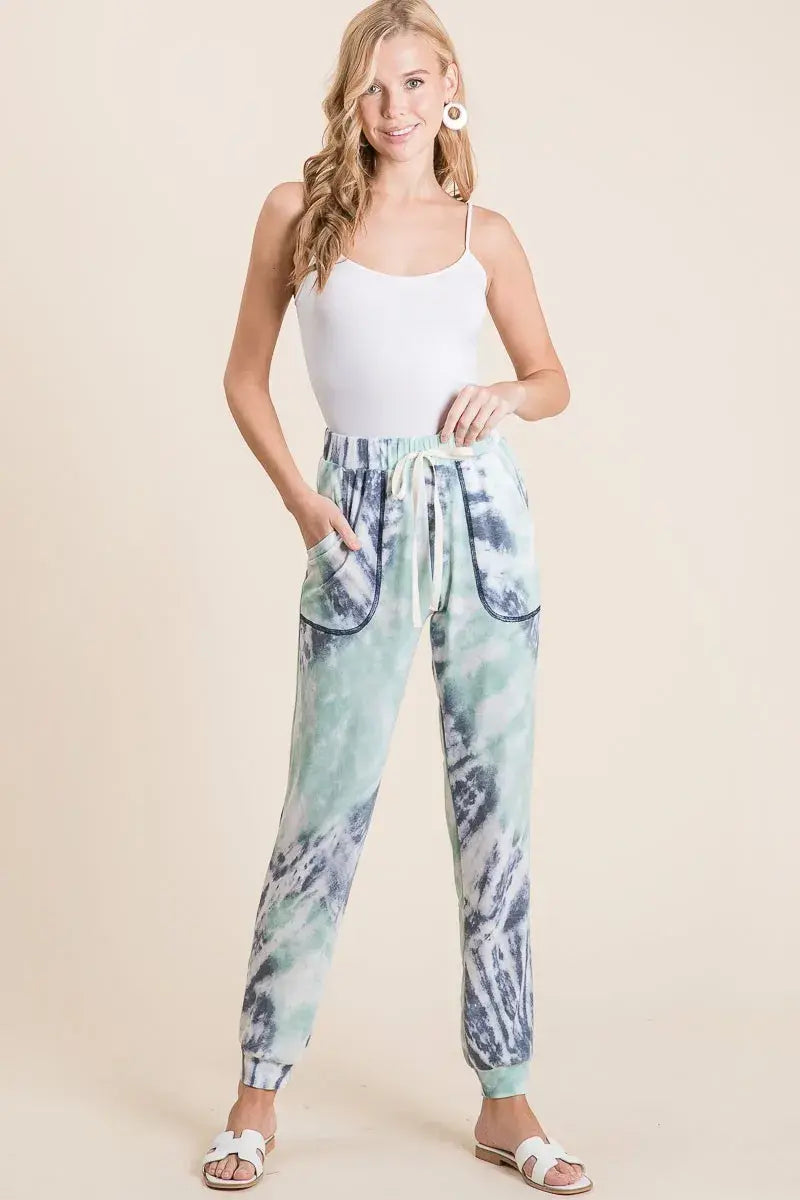 BiBi Tie Dye French Terry Casual Sweat Pants - Trendsi - Flyclothing LLC