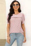 Eyelet Round Neck Short Sleeve T-Shirt - Trendsi