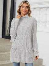 Ribbed Mock Neck Long Sleeve T-Shirt - Trendsi - Flyclothing LLC