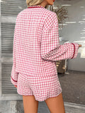 Devine Tie Front Contrast Plaid Shirt and Shorts Set - Trendsi